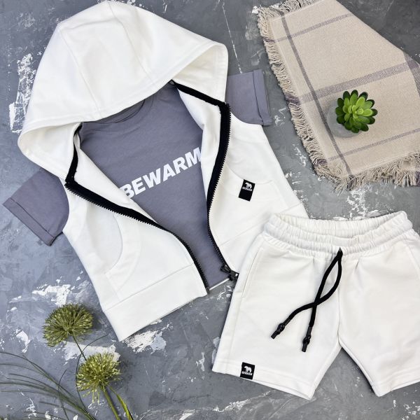 Костюм дитячий літній (шорти + футболка + жилетка) BEWARM білий/сірий