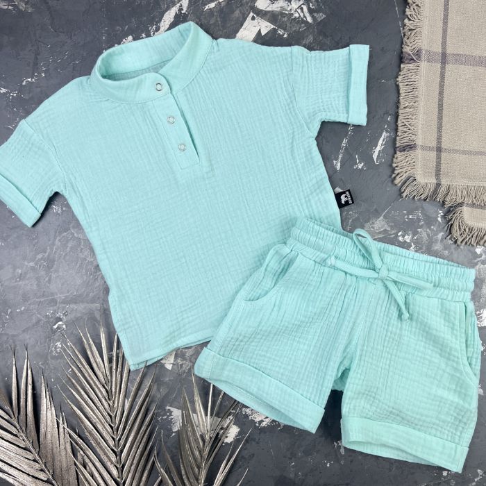 Костюм muslin cotton BEWARM дитячий шорти + футболка Блакитний