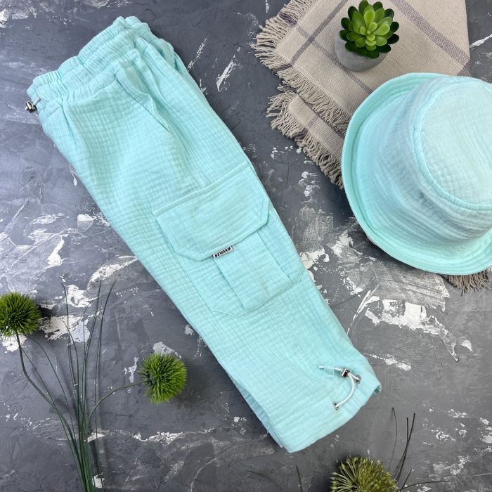 Костюм muslin cotton BEWARM дитячий штани + футболка  Блакитний
