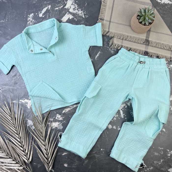 Костюм muslin cotton BEWARM дитячий штани + футболка  Блакитний