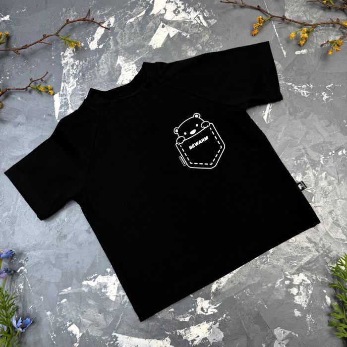 Дитяча футболка з принтом ведмедик у кишені BEWARM black