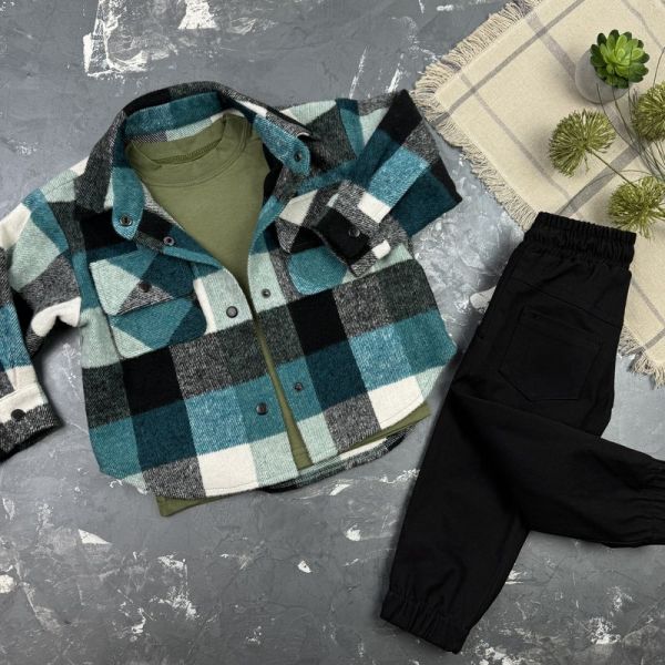 Комплект дитячий набір spring nature зелений/хакі/чорний