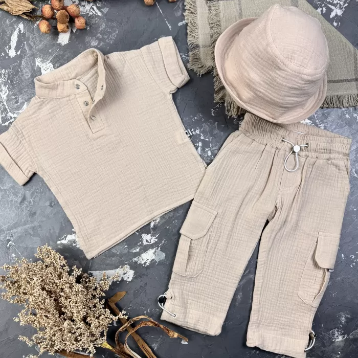 Костюм muslin cotton BEWARM дитячий штани + футболка  Беж