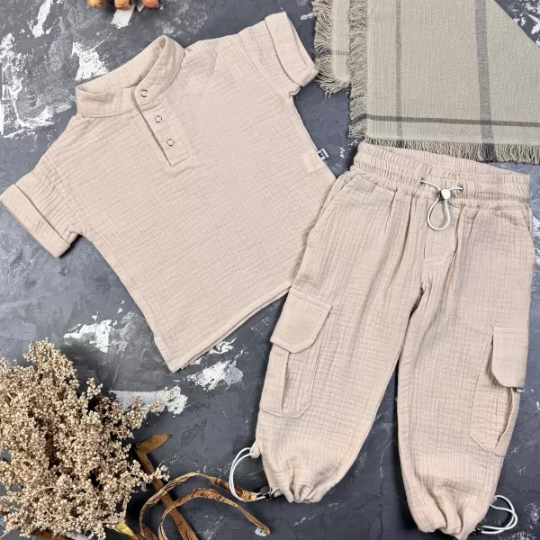 Костюм muslin cotton BEWARM дитячий штани + футболка  Беж