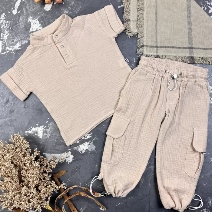 Костюм muslin cotton BEWARM дитячий штани + футболка  Беж