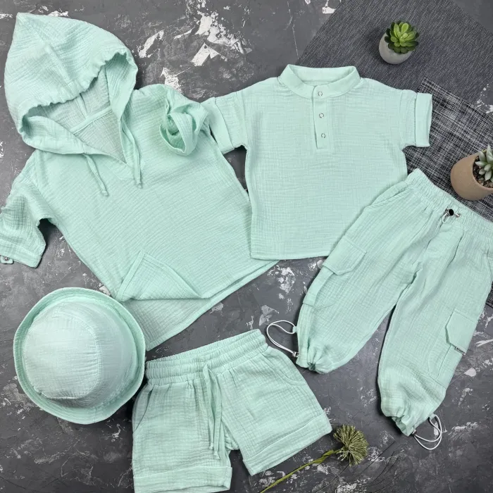 Комплект muslin cotton Blue BEWARM дитячий (штани,футболка,панамка,шорти,туніка)