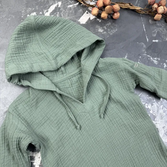 Мусліновий набір туніка + панама дитяча Muslin Cotton BEWARM Khaki