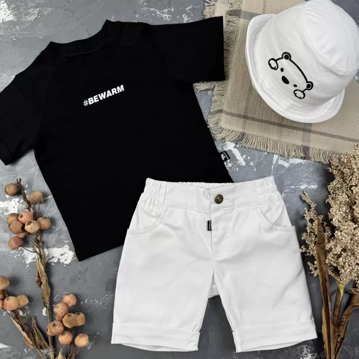 Костюм #BEWARM шорти+футболка+панамка дитячий Білий/Чорний