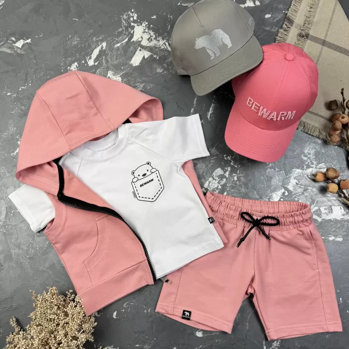 Костюм дитячий літній (шорти + футболка + жилетка) prettybear BEWARM рожевий/білий