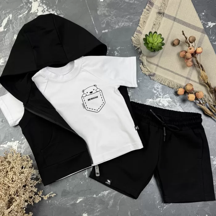 Костюм дитячий літній (шорти + футболка + жилетка) prettybear BEWARM Чорний/білий