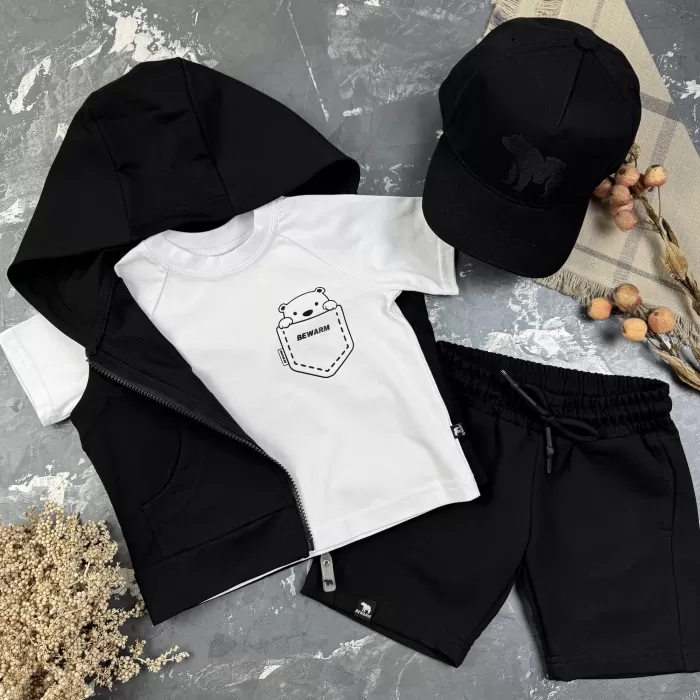 Костюм дитячий літній (шорти + футболка + жилетка) prettybear BEWARM Чорний/білий