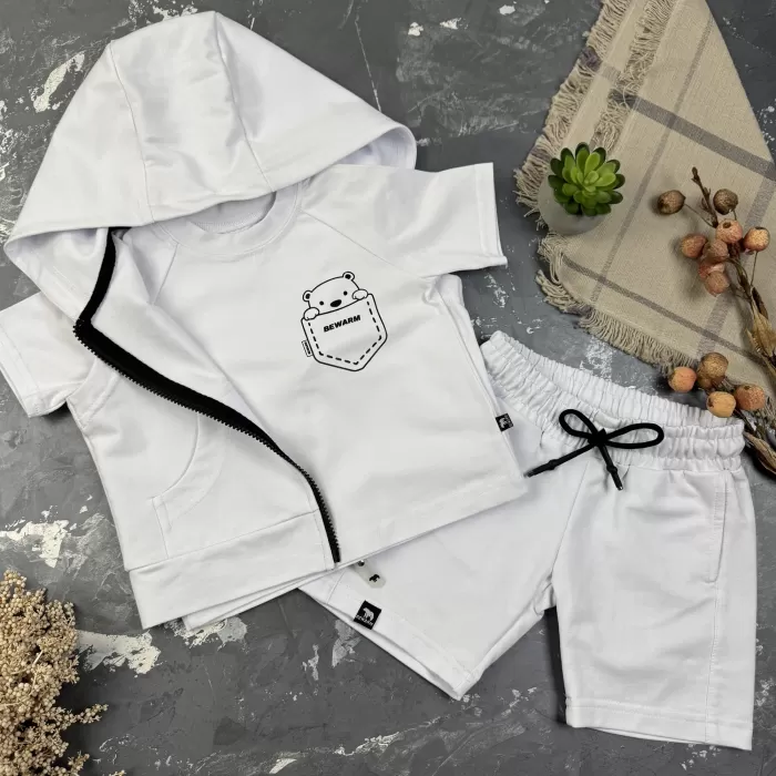 Костюм дитячий літній (шорти + футболка + жилетка) prettybear BEWARM білий