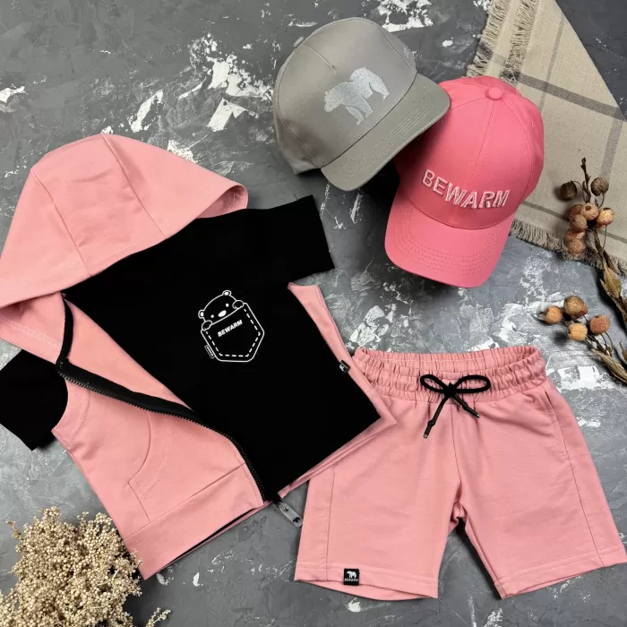 Костюм дитячий літній (шорти + футболка + жилетка) prettybear BEWARM рожевий/чорний