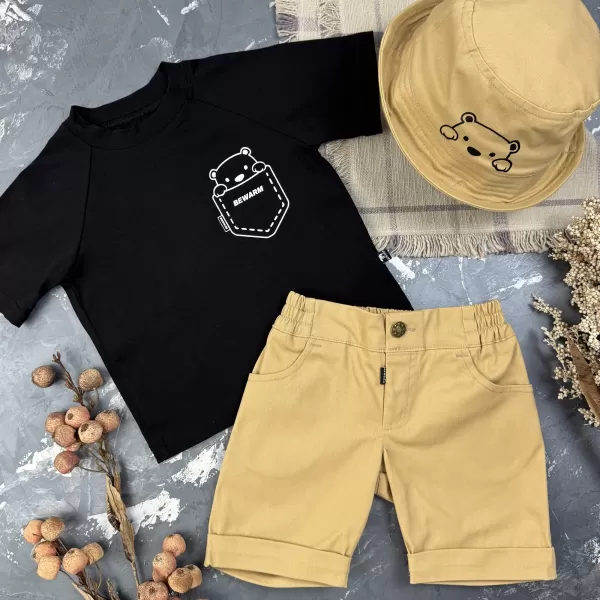 Костюм prettybear шорти+футболка+панамка дитячий Беж/Чорний