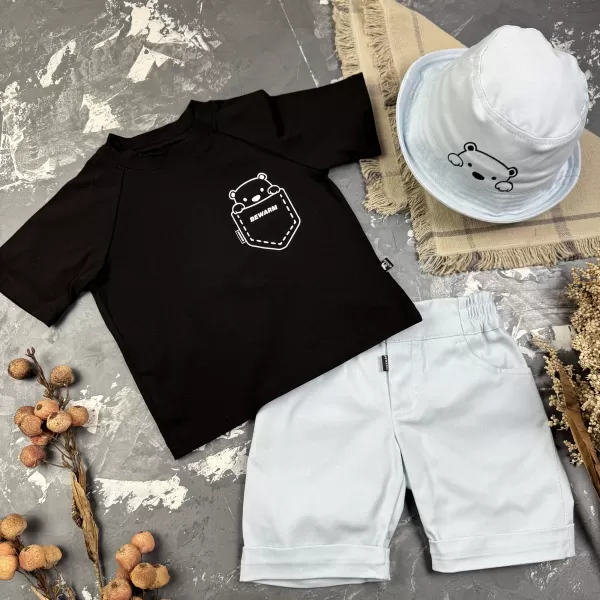 Костюм prettybear шорти+футболка+панамка дитячий Блакитний/Чорний