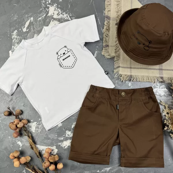 Костюм prettybear шорти+футболка+панамка дитячий Шоколад/Білий