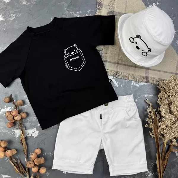 Костюм prettybear шорти+футболка+панамка дитячий Білий/Чорний