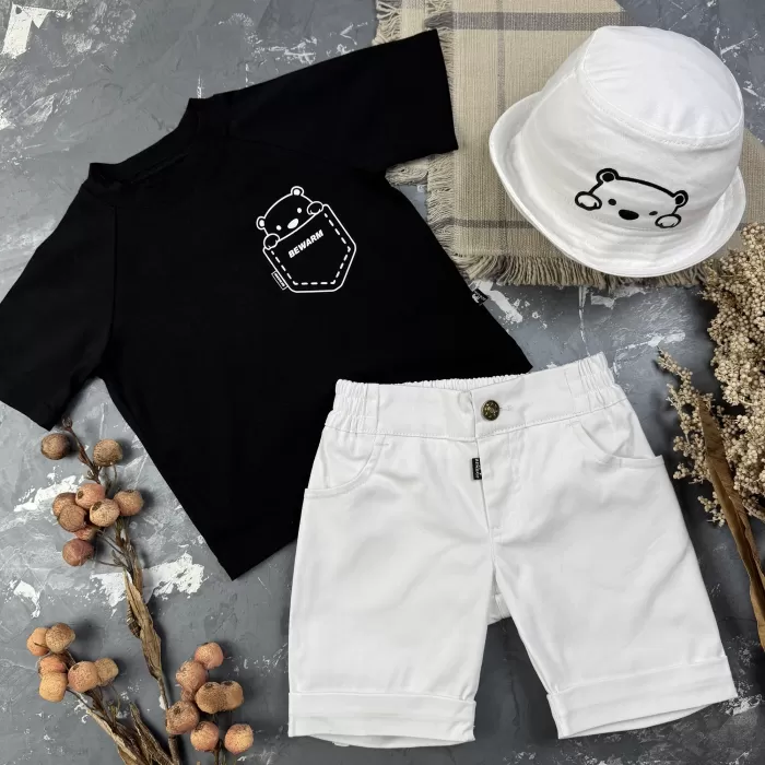 Костюм prettybear шорти+футболка+панамка дитячий Білий/Чорний