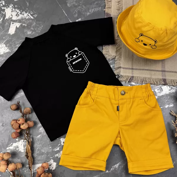 Костюм prettybear шорти+футболка+панамка дитячий Гірчиця/Чорний