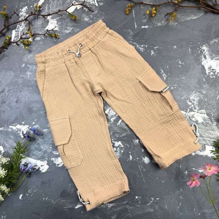 Костюм muslin cotton BEWARM дитячий штани + футболка + панамка Sand
