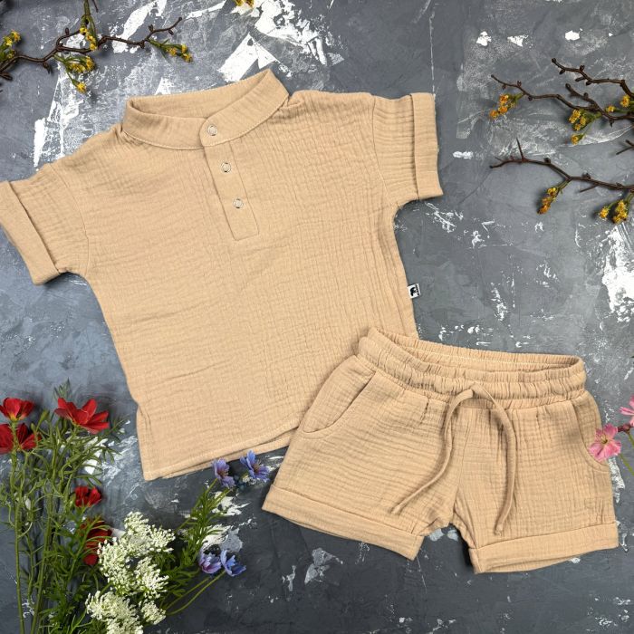 Комплект muslin cotton Sand BEWARM дитячий (штани,футболка,панамка,шорти,туніка)