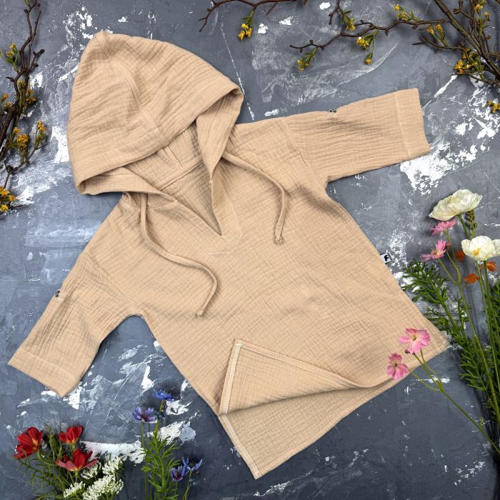 Мусліновий набір туніка + панама дитяча Muslin Cotton BEWARM Sand