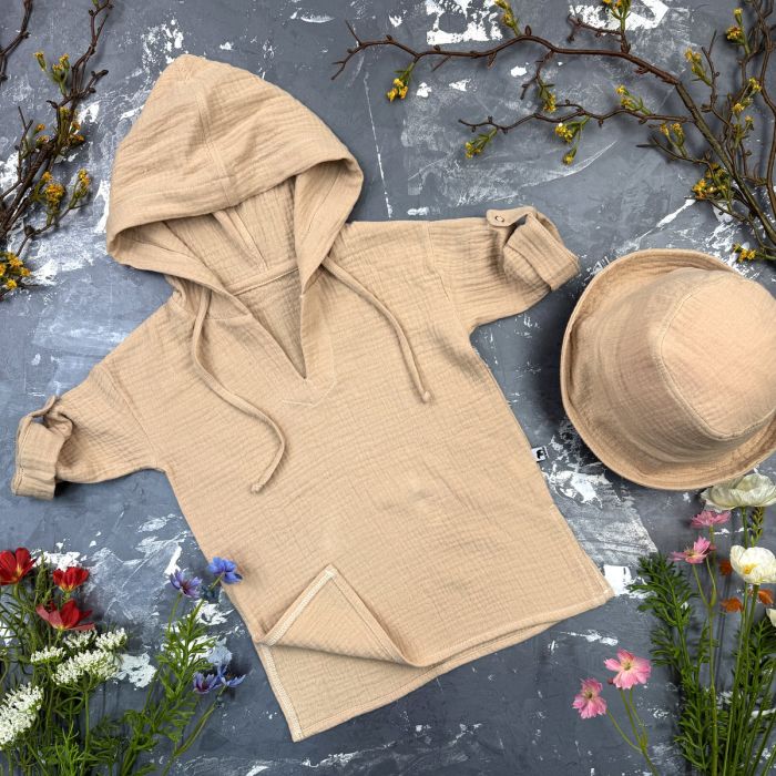 Мусліновий набір туніка + панама дитяча Muslin Cotton BEWARM Sand
