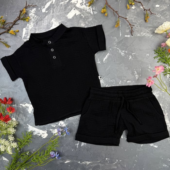 Комплект muslin cotton Black BEWARM дитячий (штани,футболка,панамка,шорти,туніка)