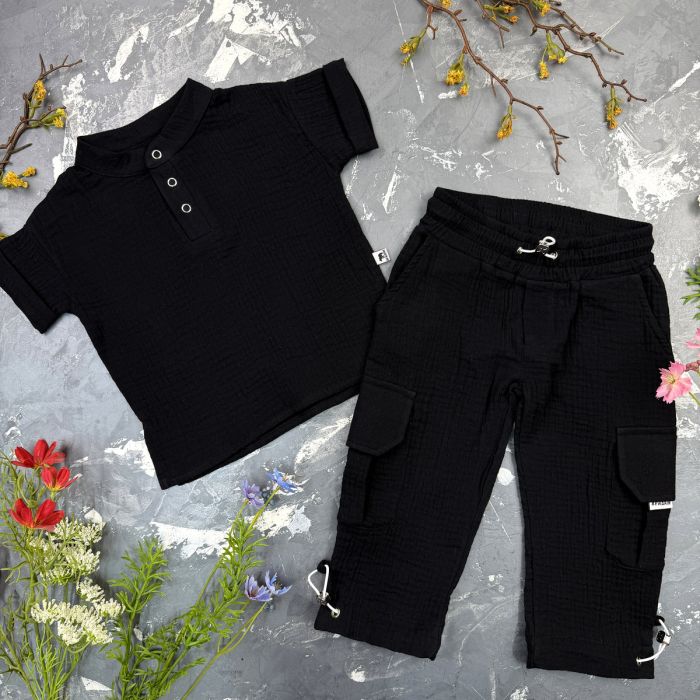 Костюм muslin cotton BEWARM дитячий штани + футболка Black