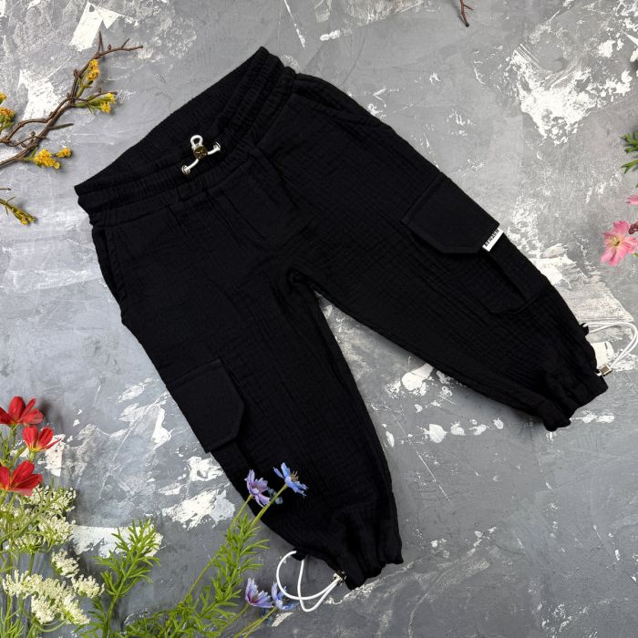 Костюм muslin cotton BEWARM дитячий штани + футболка + панамка Black