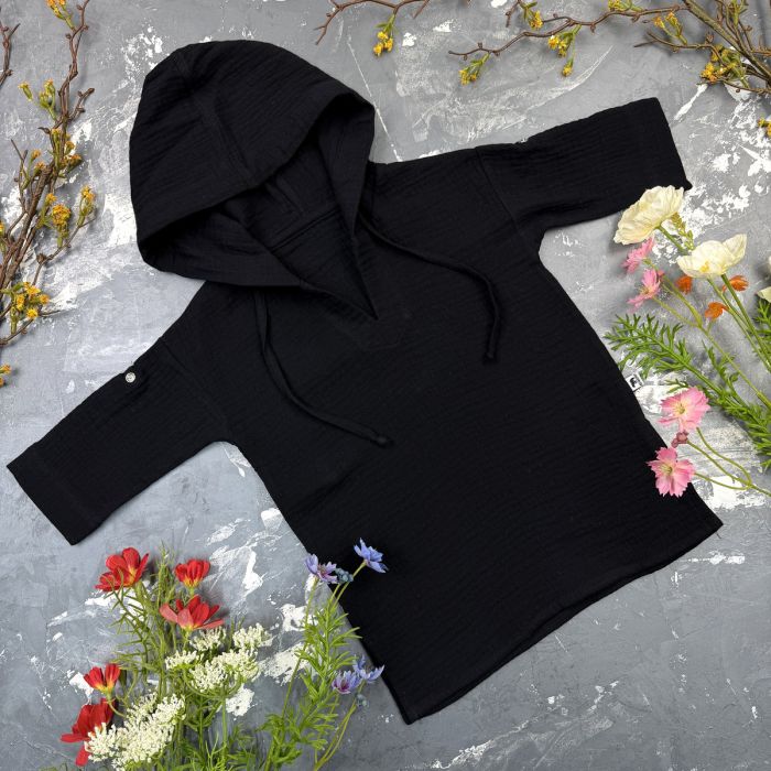 Мусліновий набір туніка + панама дитяча Muslin Cotton BEWARM Black