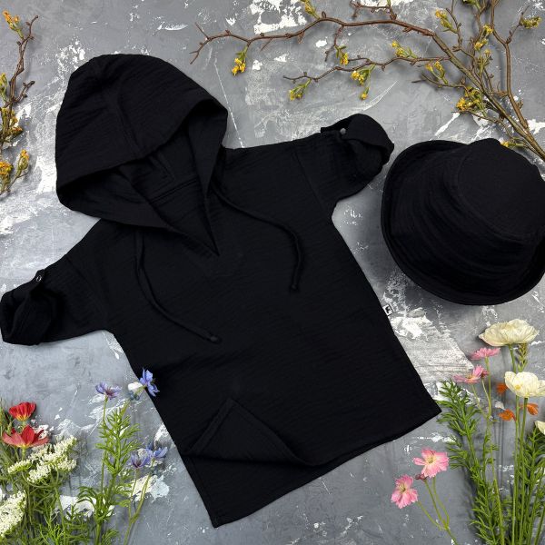 Мусліновий набір туніка + панама дитяча Muslin Cotton BEWARM Black
