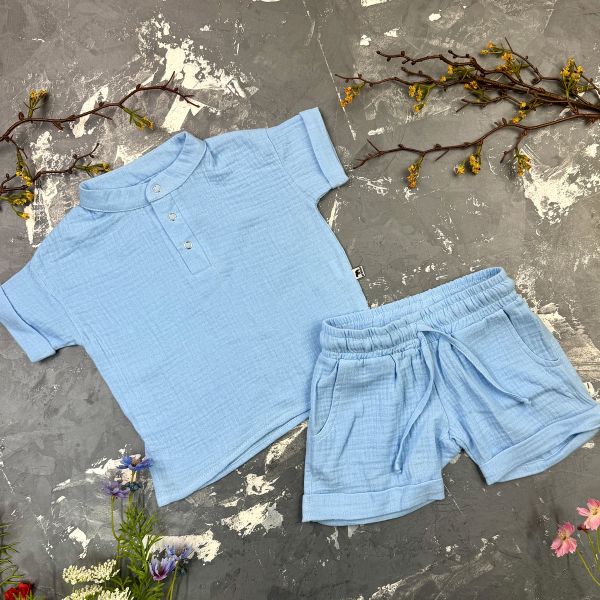 Костюм muslin cotton BEWARM дитячий шорти + футболка Sky-blue