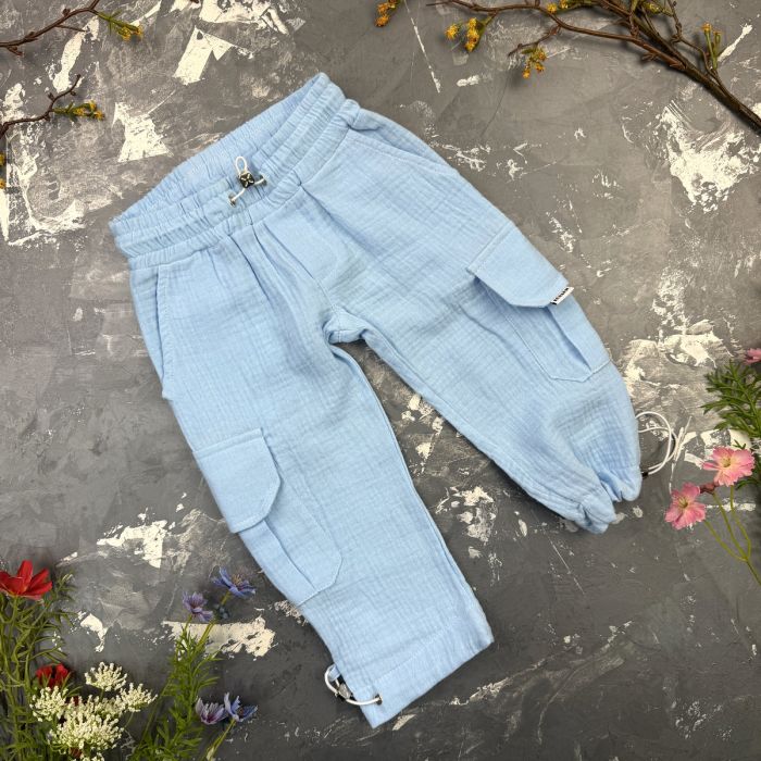 Костюм muslin cotton BEWARM дитячий штани + футболка + панамка Sky-blue