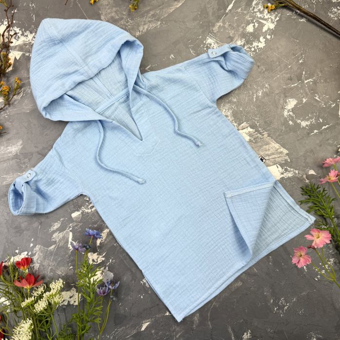 Мусліновий набір туніка + панама дитяча Muslin Cotton BEWARM Sky-blue