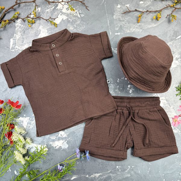Костюм muslin cotton BEWARM дитячий шорти + футболка + панама Choko