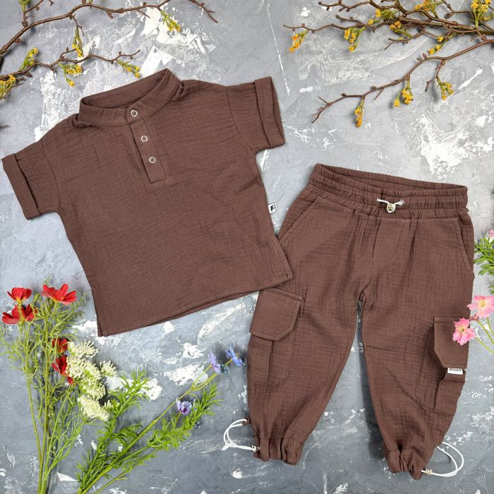 Костюм muslin cotton BEWARM дитячий штани + футболка + панамка Choko