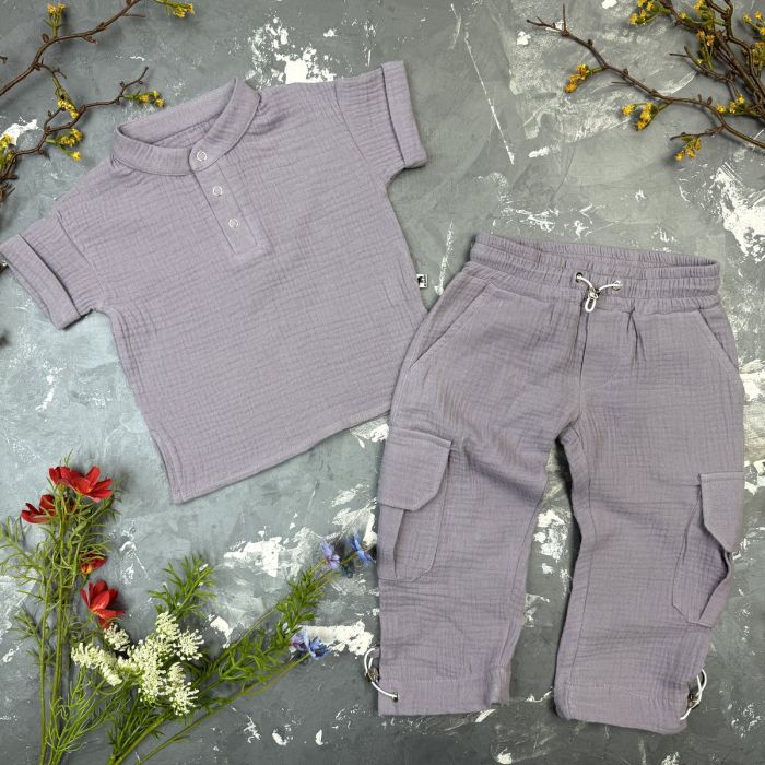 Костюм muslin cotton BEWARM дитячий штани + футболка Grey