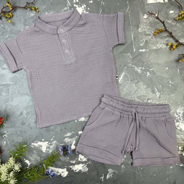 Костюм muslin cotton BEWARM дитячий шорти + футболка Grey