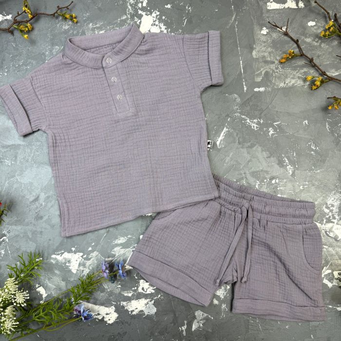 Комплект muslin cotton Grey BEWARM дитячий (штани,футболка,панамка,шорти,туніка)