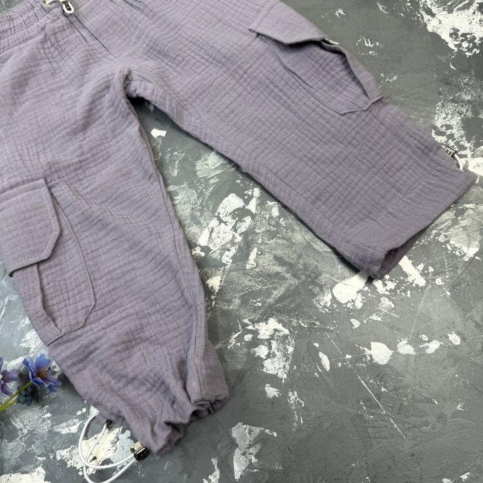 Костюм muslin cotton BEWARM дитячий штани + футболка + панамка Grey