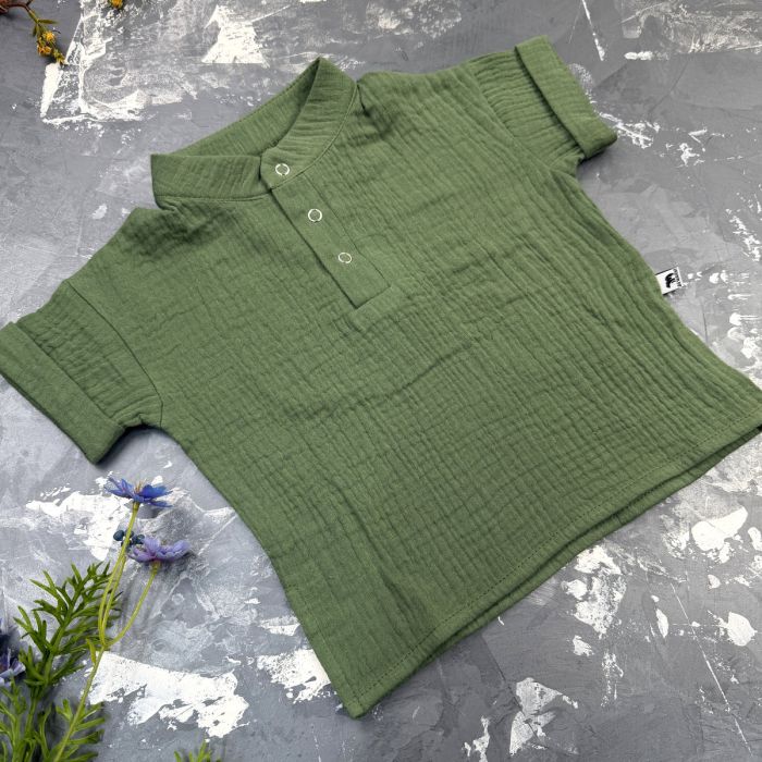 Костюм muslin cotton BEWARM дитячий штани + футболка + панамка dark green