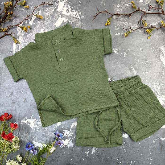Костюм muslin cotton BEWARM дитячий шорти + футболка dark green