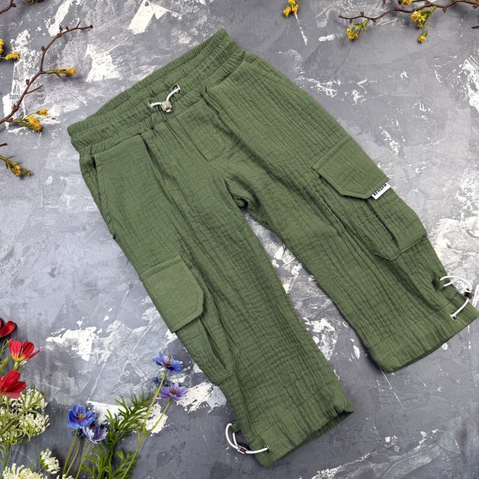 Штани муслінові карго dark green