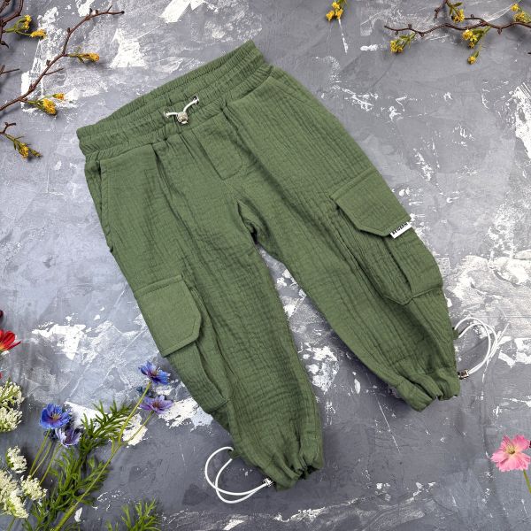 Штани муслінові карго dark green