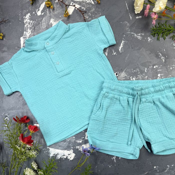 Костюм muslin cotton BEWARM дитячий шорти + футболка Aquamarine
