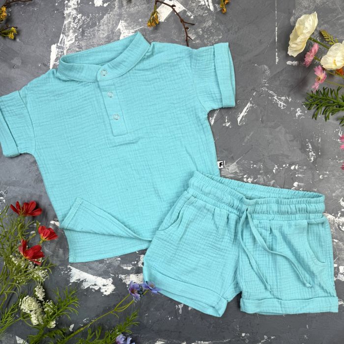 Костюм muslin cotton BEWARM дитячий шорти + футболка Aquamarine