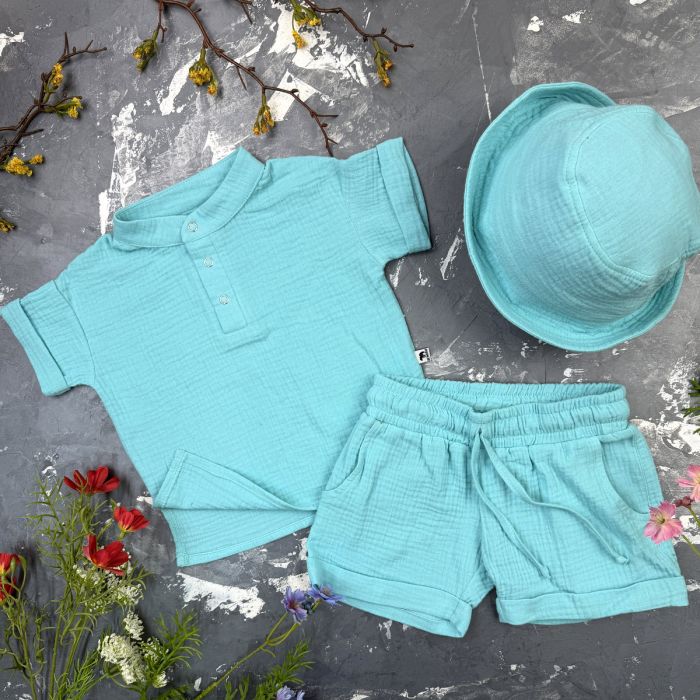 Комплект muslin cotton Aquamarine BEWARM дитячий (штани,футболка,панамка,шорти,туніка)