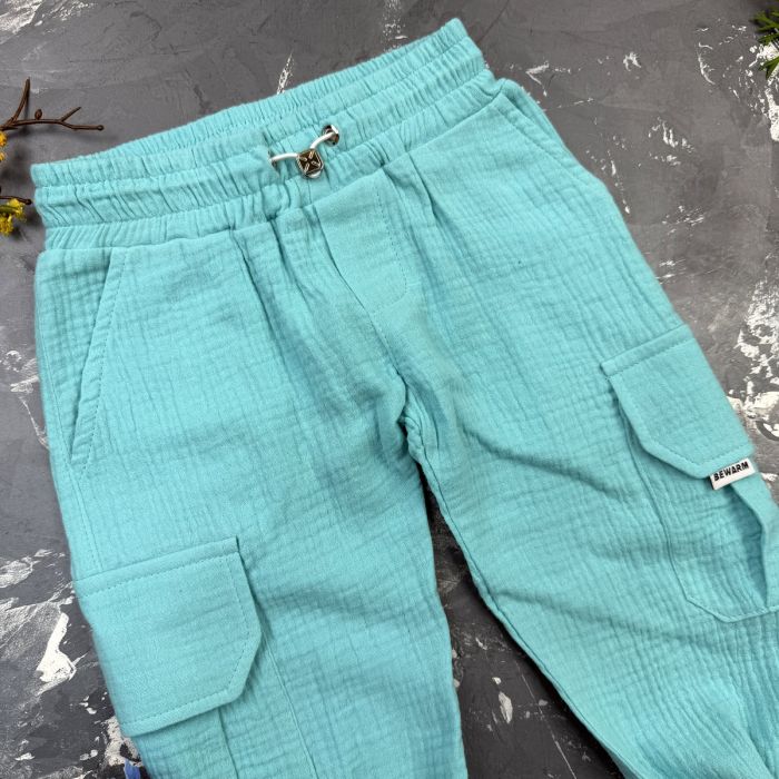 Костюм muslin cotton BEWARM дитячий штани + футболка + панамка Aquamarine