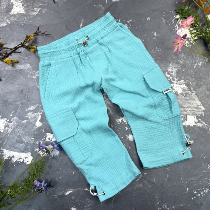 Костюм muslin cotton BEWARM дитячий штани + футболка Aquamarine